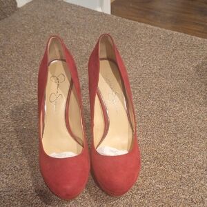 Red Medium Heel Suede Pumps Jessica Simpson